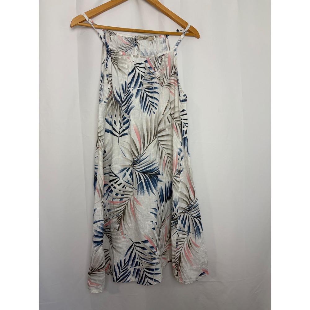 Lungo L'Arno Made‎ in Italy Tropical Palm Print Linen Shift Dress L Beach Resort